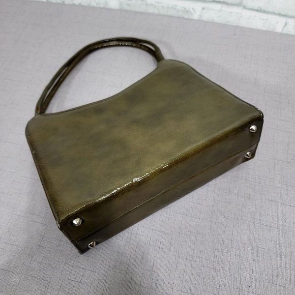 Vintage 60s Lennox Bags Two Tone Green Grey Leather‎ Vinyl Shoulder Bag Purse - Picture 5 of 15